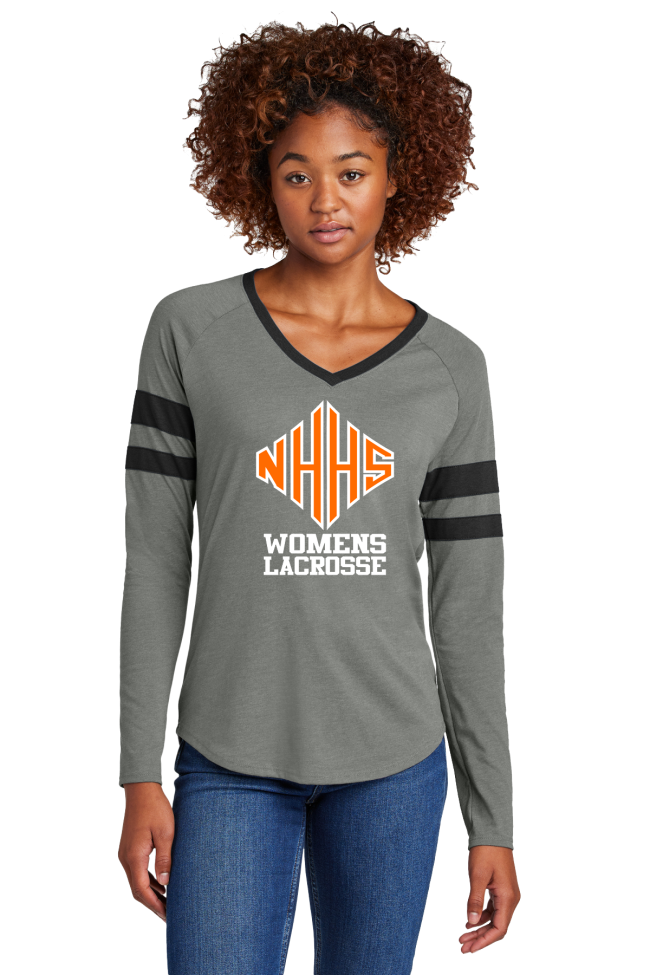 NHHS Women's Lacrosse Sport-Tek® Ladies Halftime Stripe Long Sleeve V-Neck Tee